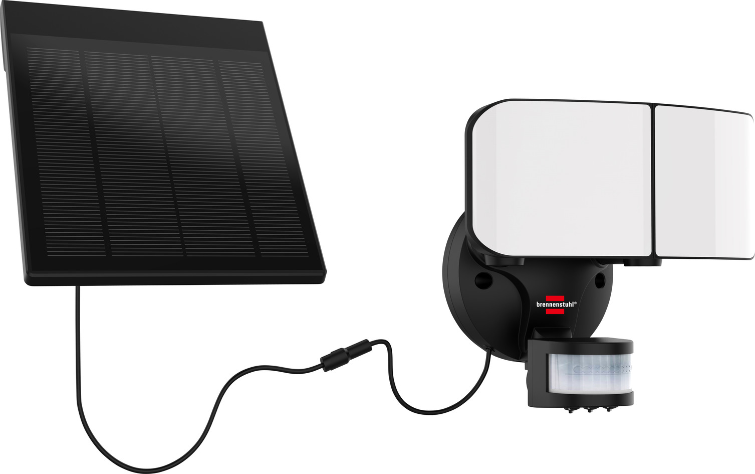 Solar LED Wandleuchte SOL WL 900, Empfindlichkeitsregler, PIR- Bewegungsmelder, separater Solar-Panel, IP44, 24x SMD LED's, 13W, 900lm,  schwarz | brennenstuhl®