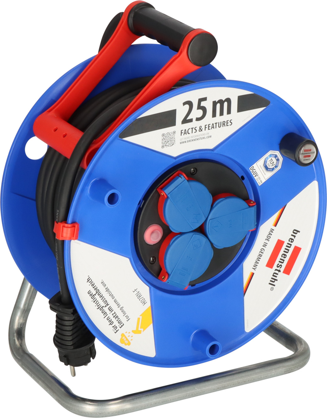 Jumbo-Kabeltrommel 25m – 3G2,5 Mm², H07RN-F – Mit 4 Schukosteckdosen, Gelb