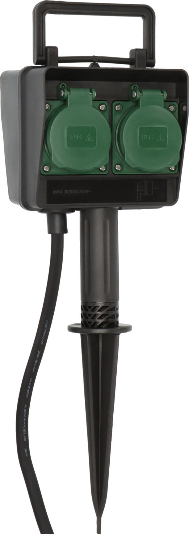 4-fach Gartensteckdose IP44 - 2m Kabel, Mit Erdspieß & Tragegriff, Wasserfest Für Außenbereich