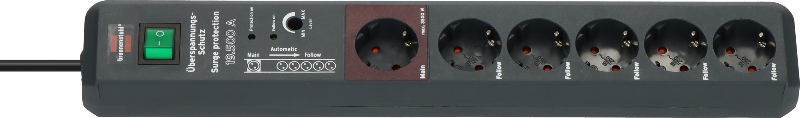 Brennenstuhl Secure Tec Steckdosenleiste 6 Fach Master Secure-Tec 19.500A Überspannungsschutz-Steckdosenleiste 6-fach