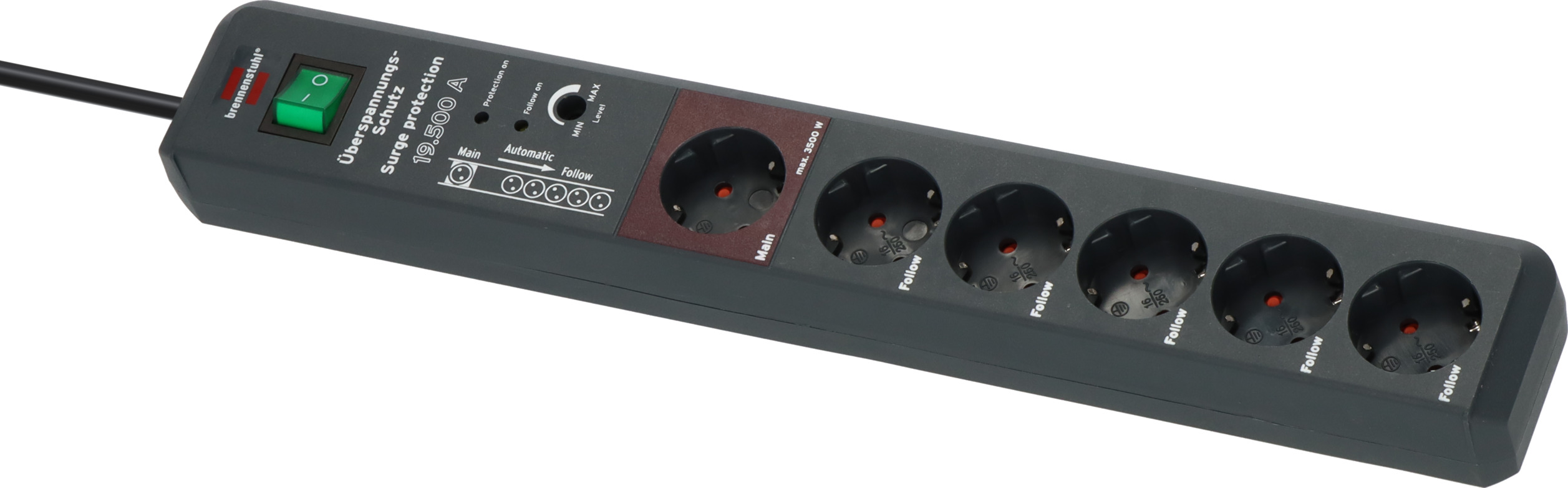 Brennenstuhl Secure Tec Steckdosenleiste 6 Fach Master Secure-Tec 19.500A Überspannungsschutz-Steckdosenleiste 6-fach