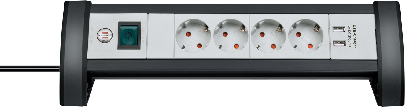 Premium Office Line Steckdosenleiste Mit Usb Ladefunktion 4 Fach Schwarz Lichtgrau 1 8m H05vv F 3g1 5 Brennenstuhl