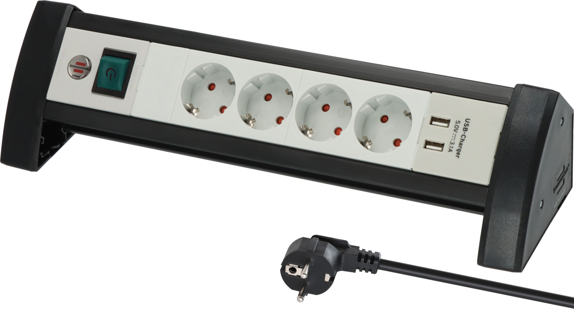 Premium-Office-Line Steckdosenleiste mit USB-Ladefunktion 4-fach schwarz/lichtgrau