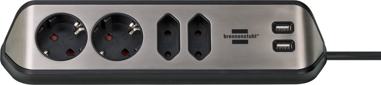 Brennenstuhl Estilo Ecksteckdosenleiste Mit Usb Ladefunktion 4 Fach 2x Schuko 2x Euro Silber Schwarz Brennenstuhl
