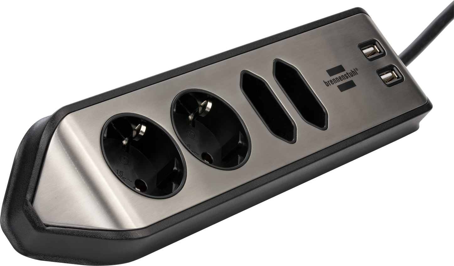 brennenstuhl®estilo Ecksteckdosenleiste mit USB-Ladefunktion 4-fach silber/schwarz