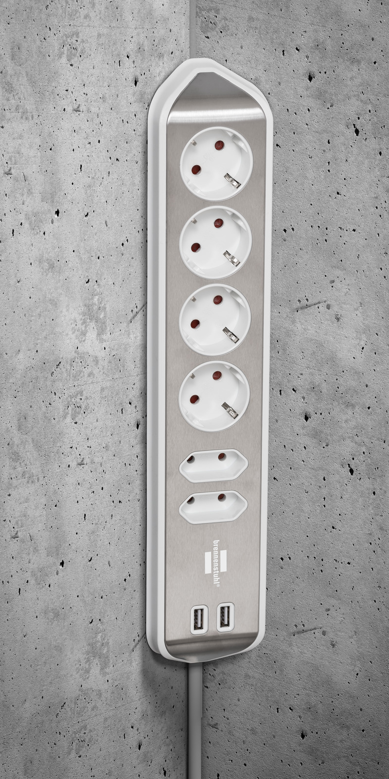 brennenstuhl®estilo Ecksteckdosenleiste mit USB-Ladefunktion 6-fach silber/weiß