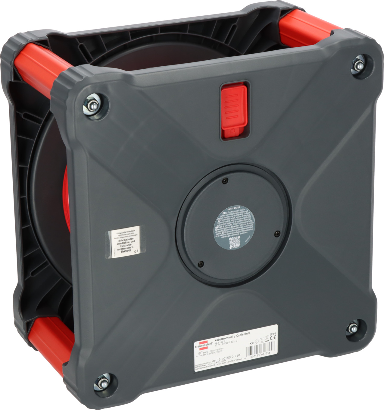 Brennenstuhl Professional SteelCore kabelhaspel SC 5110 IP44, 50m H07BQ-F 3G1,5 kabel, haspellichaam van plaatstaal, gebruik op bouwplaatsen en permanent buitengebruik, Made in Germany