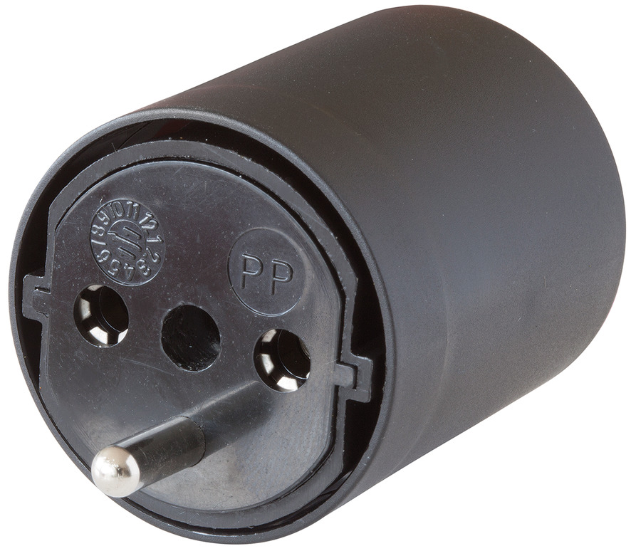 Adapter Fix black DE to CH, 230V 3-pin T13 to Schuko plug with 
