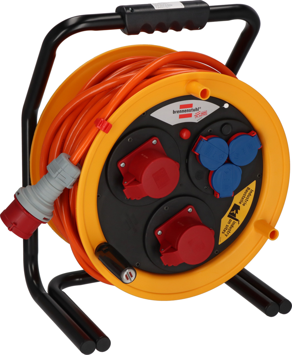 Brobusta CEE cable drum 380, 2x CEE 400V/16A, 3x protective contact sockets  230V/16A, 40m AT-N07V3V3-F 5G2,5 orange, IP44