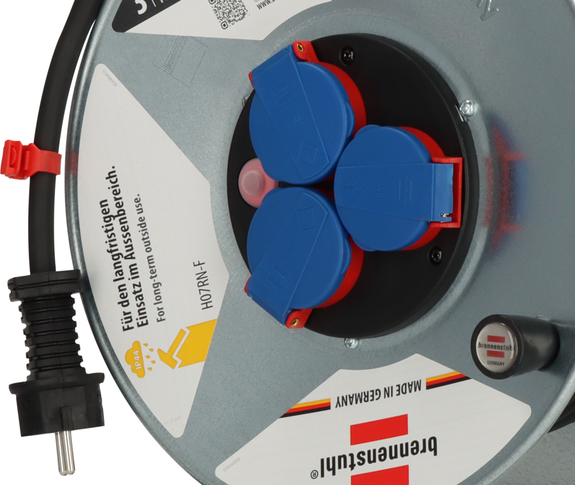 Brennenstuhl - Enrouleur De Câble Industriel 25m - Câble H07RN-F 3G1,5 - 3 Prises IP44 - Pour Chantier Et Extérieur - 4