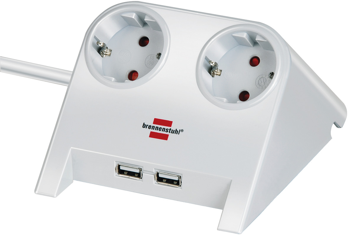 Desktop Power Usb Charger With 2x Usb 2 0 Charger 2100ma 2 Way Socket White Polished 1 8m H05vv F 3g1 5 Brennenstuhl