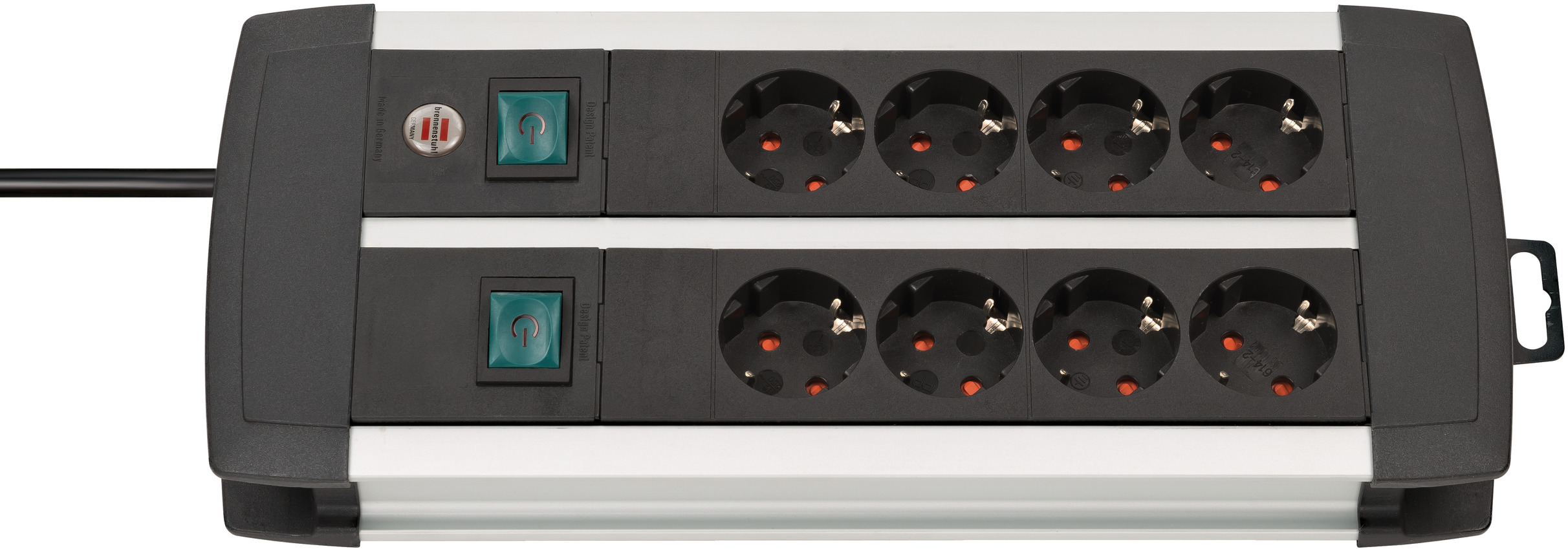 Premium-Alu-Line Technics extension 8-way Duo black 3m H05VV-F 3G1.5 with 4 sockets switched brennenstuhl®