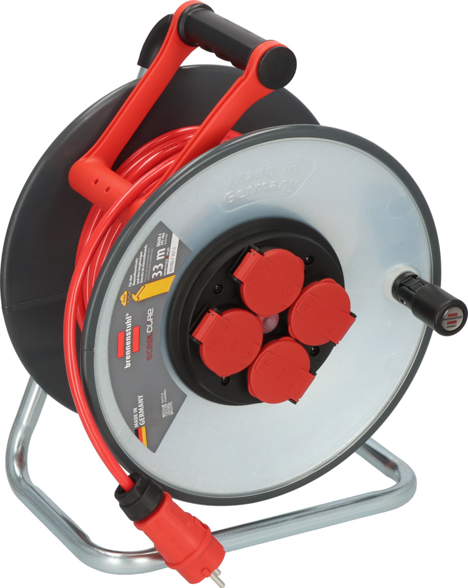 Brennenstuhl SteelCore SC 2200 Enrouleur De Câble Professionnel 25m IP44 - Robuste Tambour Acier Pour Chantier Et Extérieur Permanent