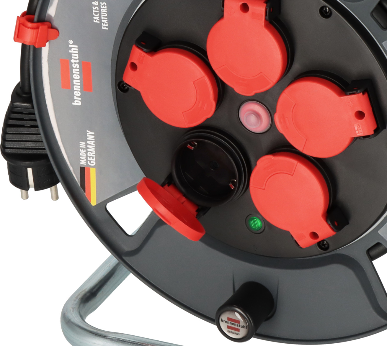 Brennenstuhl Avvolgicavo Standard S 25m, Cavo H05VV-F 3G1.5, 4 Prese 2P+T 230V, Con Maniglia Cablepilot, 3500W, Fabbricato In Francia