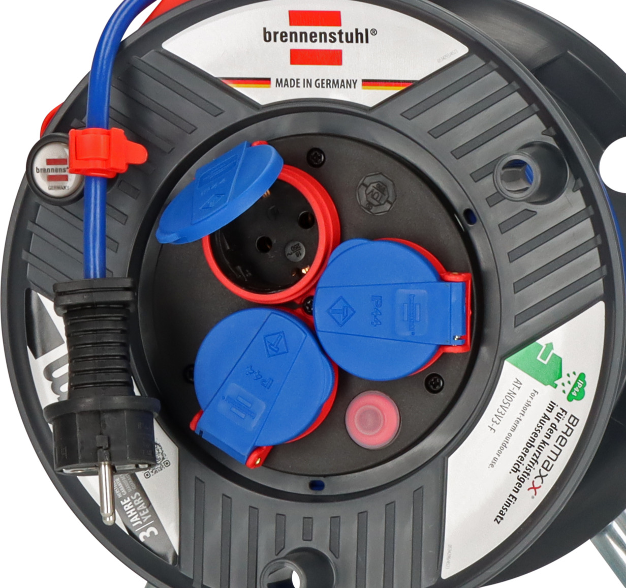 Brennenstuhl Avvolgicavo Da Cantiere 25m H07RN-F 3G1,5 | IP44 Con 3 Prese E Protezione Surriscaldamento