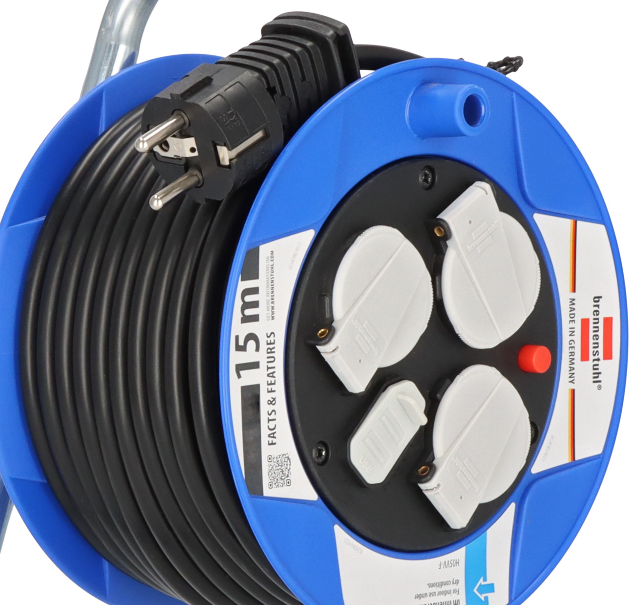 Garant Compact Cable Reel with USB-Charger 15m H05VV-F 3G1.5
