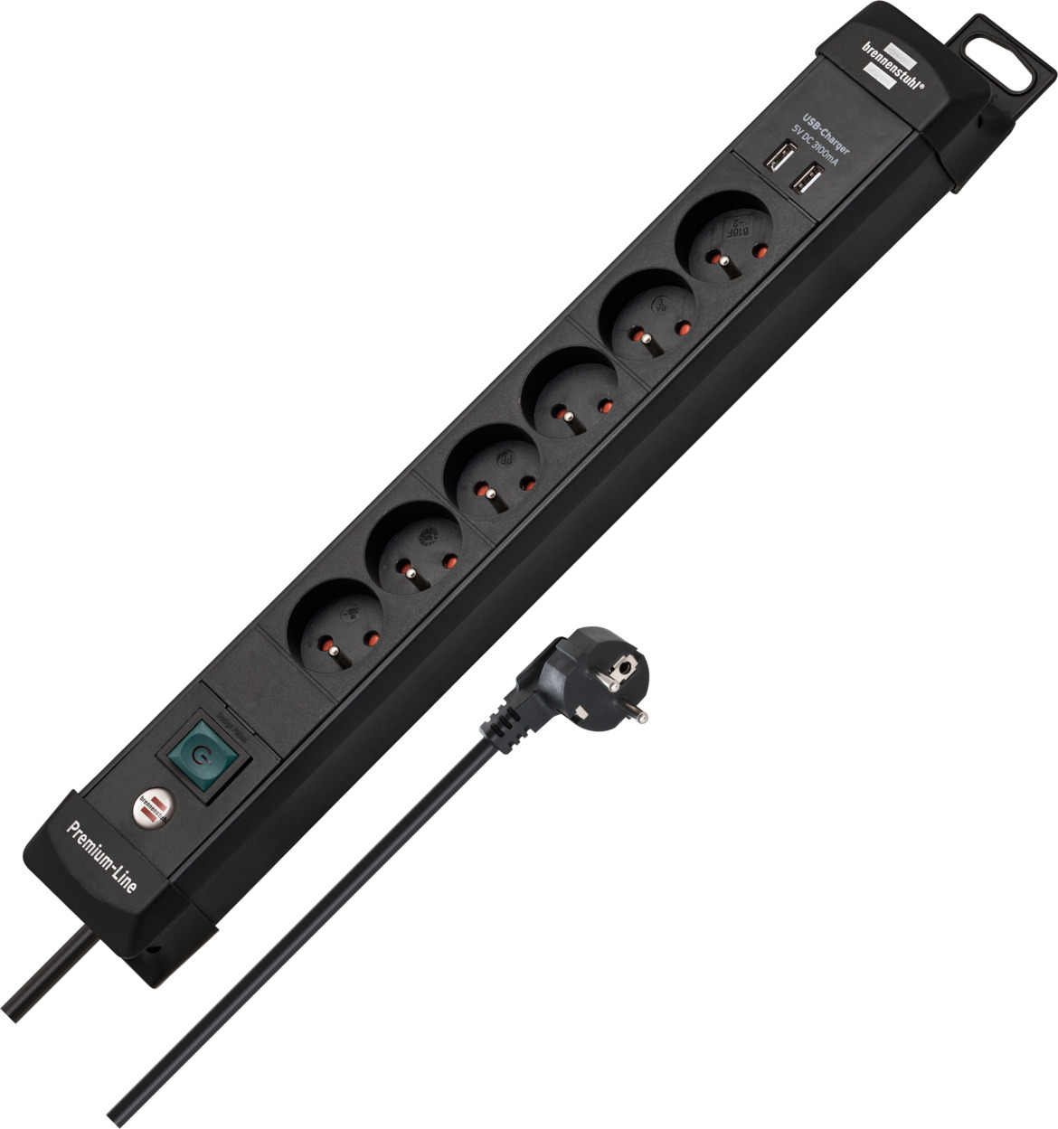 Listwa zasilająca Premium-Line z USB 6-gniazd czarny 3m H05VV-F