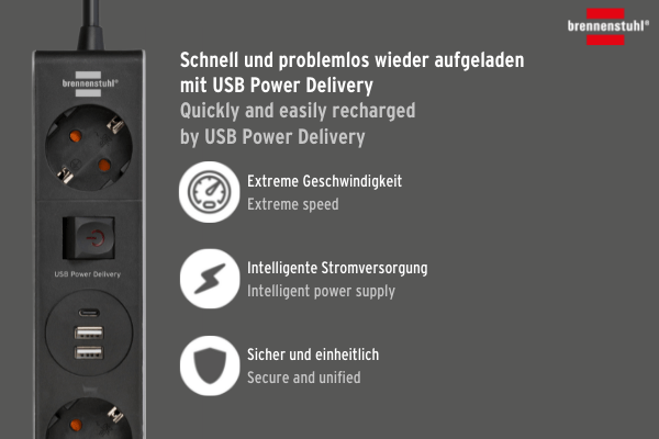 Brennenstuhl USB-Ladegerät, mit Schnellladefunktion, 1x USB C