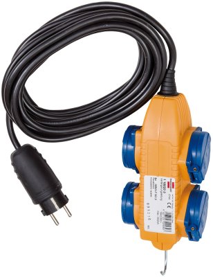 Qualitäts-Kunststoff-Verlängerungskabel mit Powerblock 5m H05VV-F 3G1,5 schwarz, IP44