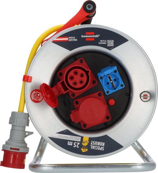 Professional CEE/5 Kabeltrommel SK 320 IP44 mit Phasenwender, 2xCEE/5 400V/16A, 1x Typ F, 25m AT-N07V3V3-F 5G2,5 gelb - Produktansicht