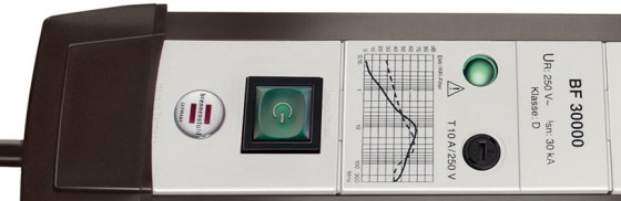 Premium-Line 30.000A Überspannungsschutz-Steckdosenleiste 6-fach schwarz/lichtgrau 3m H05VV-F 3G1,5 - Produktansicht
