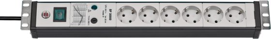 Premium-Line 30.000A Überspannungsschutz-Steckdosenleiste 6-fach schwarz/lichtgrau 3m H05VV-F 3G1,5 19" Format - Produktbild