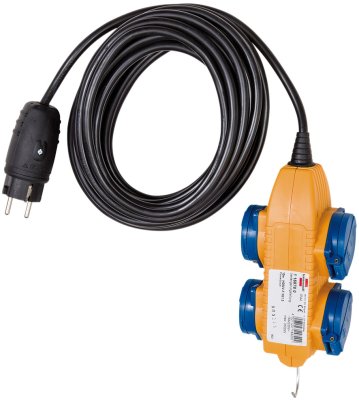 Qualitäts-Kunststoff-Verlängerungskabel mit Powerblock 10m schwarz H05VV-F 3G1,5