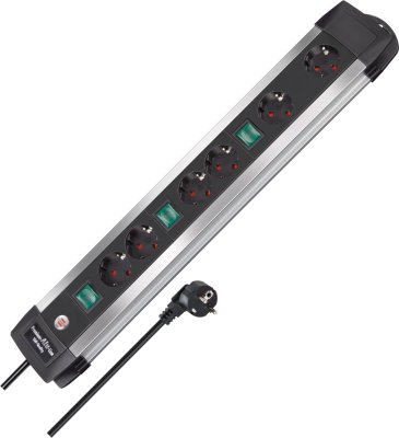 Premium-Alu-Line Technik Steckdosenleiste 6-fach 3m H05VV-F 3G1,5 2-fach schaltbare Steckdosen