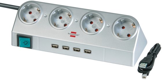 Desktop-Power mit Schalter und USB-Hub 2.0 4-fach silber 1,8m H05VV-F 3G1,5 - Produktbild