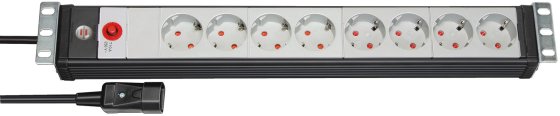 Premium-Line 19" Steckdosenleiste für Schaltschränke 8-fach schwarz/lichtgrau 3m H05VV-F 3G1,5 19"-Format mit Kaltgerätestecker - Produktbild