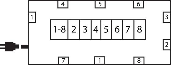 professionalLINE Gummi-Stromverteiler&nbsp;BSV 5 4/5 N560 AT 32A FI 2m H07RN-F&nbsp;5G6,0 2xCEE 400V/32A, 2xCEE 400V/16A, 5x Schutzkontakt 230V/16A - Grafik