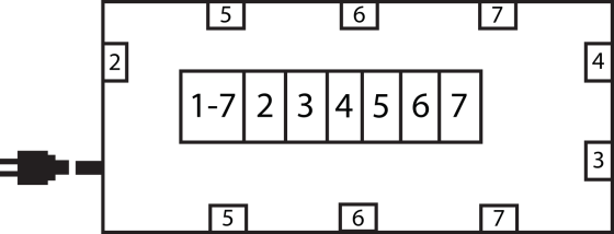 professionalLINE Gummi-Stromverteiler&nbsp;BSV 5 3/6 N525 AT 16A FI 2m H07RN-F&nbsp;5G2,5 3xCEE 400V/16A, 6x Schutzkontakt 230V/16A - Grafik