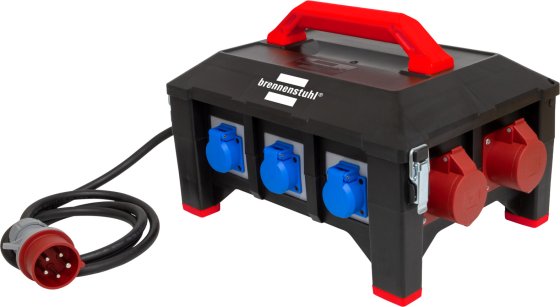 professionalLINE Gummi-Stromverteiler&nbsp;BSV 5 3/6 N525 AT 16A FI 2m H07RN-F&nbsp;5G2,5 3xCEE 400V/16A, 6x Schutzkontakt 230V/16A - Produktbild