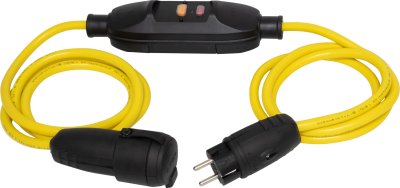 Verlängerungsleitung mit FI *AT* 1,5m+1,5m N07V3V3-F 3G1.5 gelb, IP44