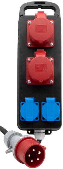 Portabler Stromverteiler BSV P CEE 400V/16A, 2x CEE Steckdosen, 2x Schutzkontakt-Steckdosen, CEE Stecker, 2m H07RN-F 5G2,5 schwarz - Produktbild