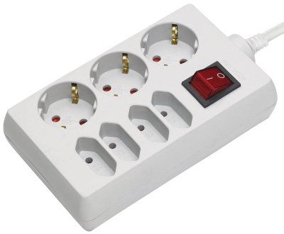 DUO-Steckdose 7-fach weiß 1,4 m H05VV-F 3G1,5 mit Schalter