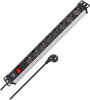 Alu-Line 19" Steckdosenleiste f&uuml;r Schaltschr&auml;nke 8-fach schwarz/silber 2m H05VV-F 3G1,5 mit Schalter