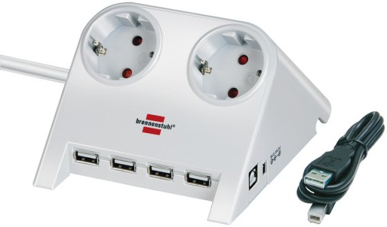 Desktop-Power-Plus mit USB-2.0-Hub mit 5V-Buchse 2-fach wei&szlig; 1,8m H05VV-F 3G1,5 - Produktbild