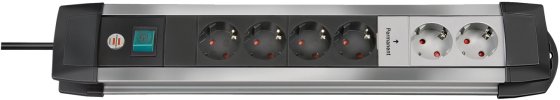 Premium-Alu-Line Technik Steckdosenleiste 6-fach 3m H05VV-F 3G1,5 2 permanent 4 schaltbar - Produktbild