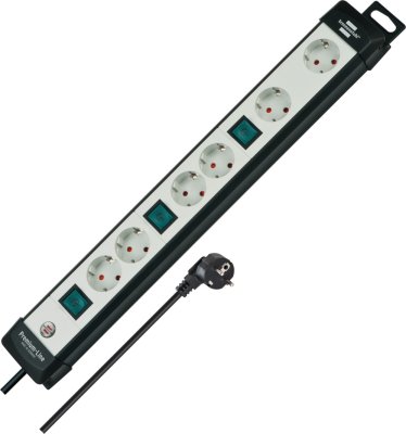 Premium-Line Technik Steckdosenleiste 6-fach schwarz/lichtgrau 3m H05VV-F 3G1,5 2-fach schaltbar spezielle Steckdosenanordnung für Netzgeräte