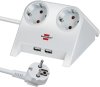 Desktop-Power USB-Charger mit 2 USB Ladebuchsen 2100mA 2-fach wei&szlig; poliert 1,8m H05VV-F 3G1,5