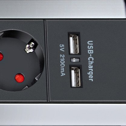 Alu-Office-Line 60.000A &Uuml;berspannungsschutz-Steckdosenleiste mit USB-Ladefunktion 4-fach 1,8m H05VV-F 3G1,5 - Produktansicht