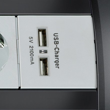 Premium-Office-Line 30.000A &Uuml;berspannungsschutz-Steckdosenleiste mit USB-Ladefunktion 4-fach 1,8m H05VV-F 3G1,5 - Produktansicht