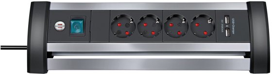 Alu-Office-Line Steckdosenleiste mit USB-Ladefunktion 4-fach 1,8m H05VV-F 3G1,5 - Produktbild