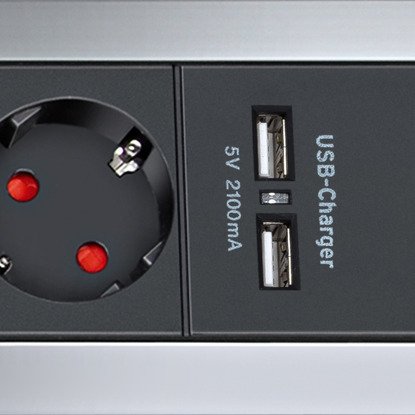 Alu-Office-Line Steckdosenleiste mit USB-Ladefunktion 4-fach 1,8m H05VV-F 3G1,5 - Produktansicht