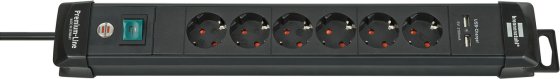 Premium-Line Steckdosenleiste mit USB-Ladefunktion 6-fach schwarz 3m H05VV-F 3G1,5 - Produktbild
