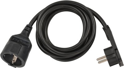 Qualitäts-Kunststoff-Verlängerungskabel mit Flachstecker 2m H05VV-F3G1,5 schwarz