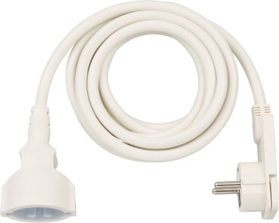Qualitäts-Kunststoff-Verlängerungskabel mit Flachstecker 3m H05VV-F3G1,5 weiss