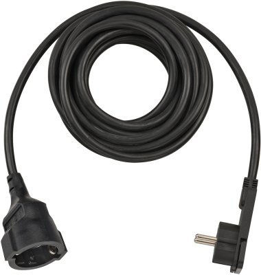 Qualitäts-Kunststoff-Verlängerungskabel mit Flachstecker 5m H05VV-F3G1,5 schwarz