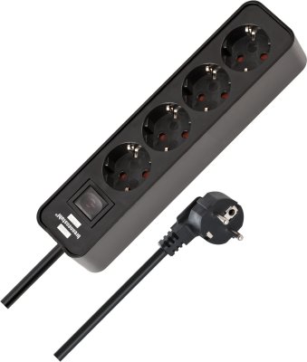 Ecolor Steckdosenleiste 4-fach schwarz 1,5m H05VV-F 3G1,5